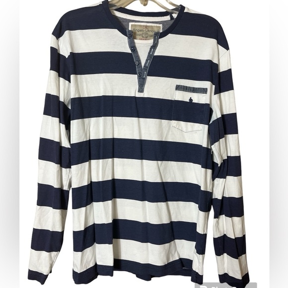 Angelo Latrice Other - Angelo Latrice Casual Rugby Long Sleeve Navy Striped Cotton Top XL Preppy Rugby